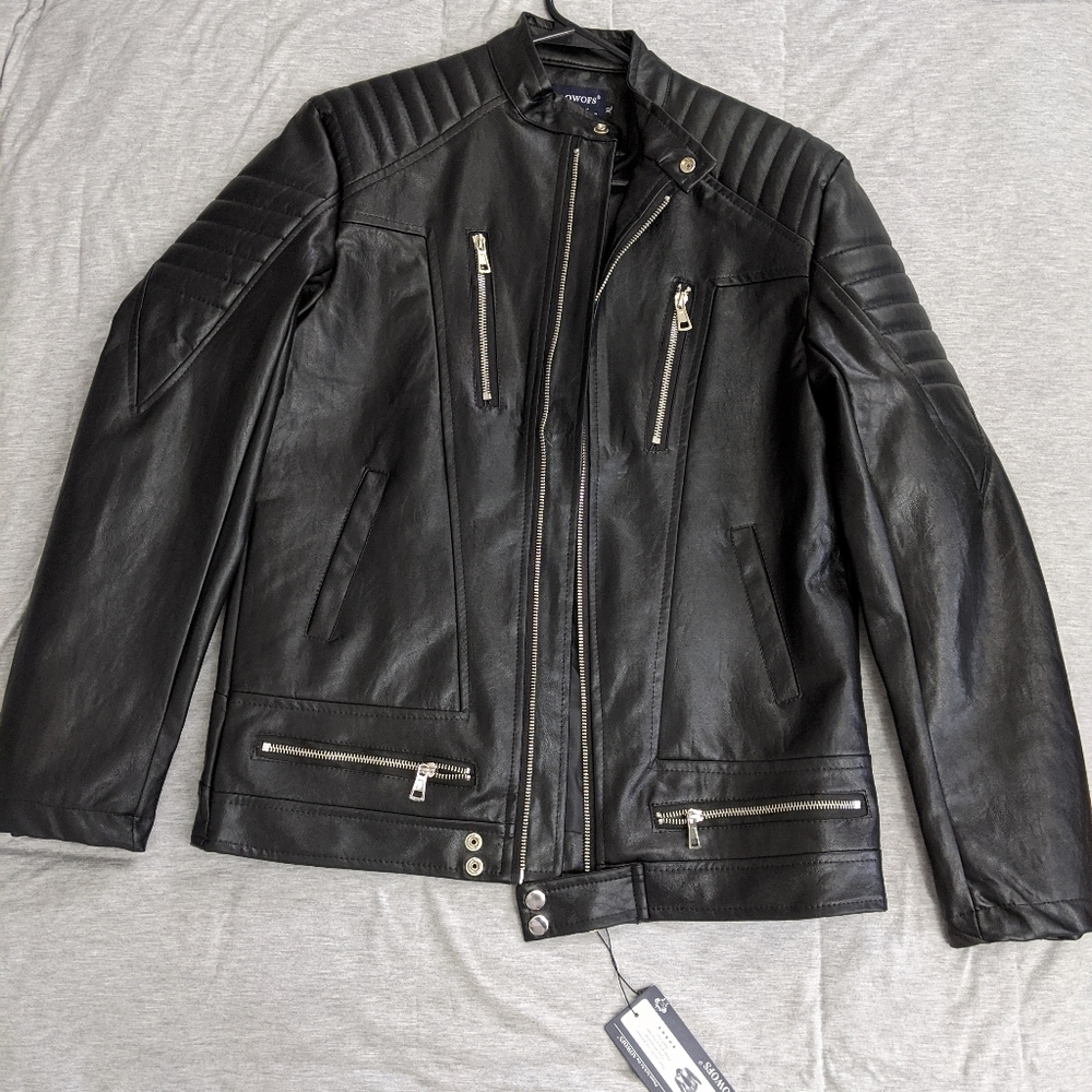 AOWOFS Mens Faux Leather Bomber/Motorcycle Jacket